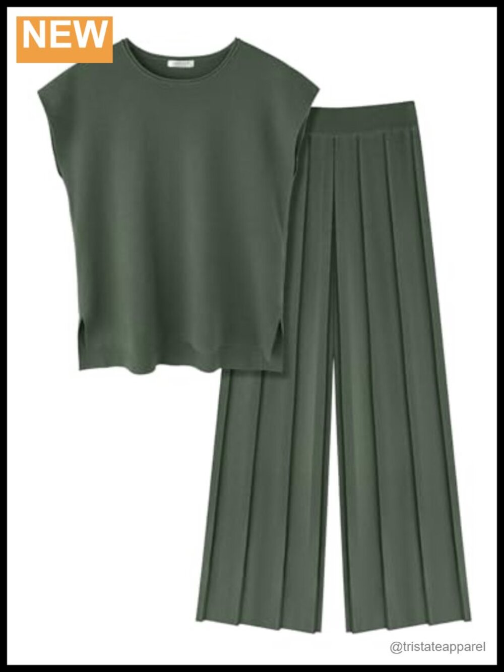 Women's Two Piece Lounge Set Knit Cap Sleeve Top Wide Leg Pleated Pants